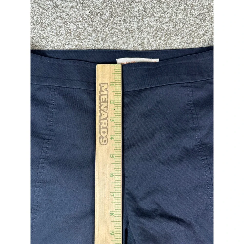 Tory Burch Navy Blue Side Zip Tailored Trousers Pants Size 10 Gold Logo